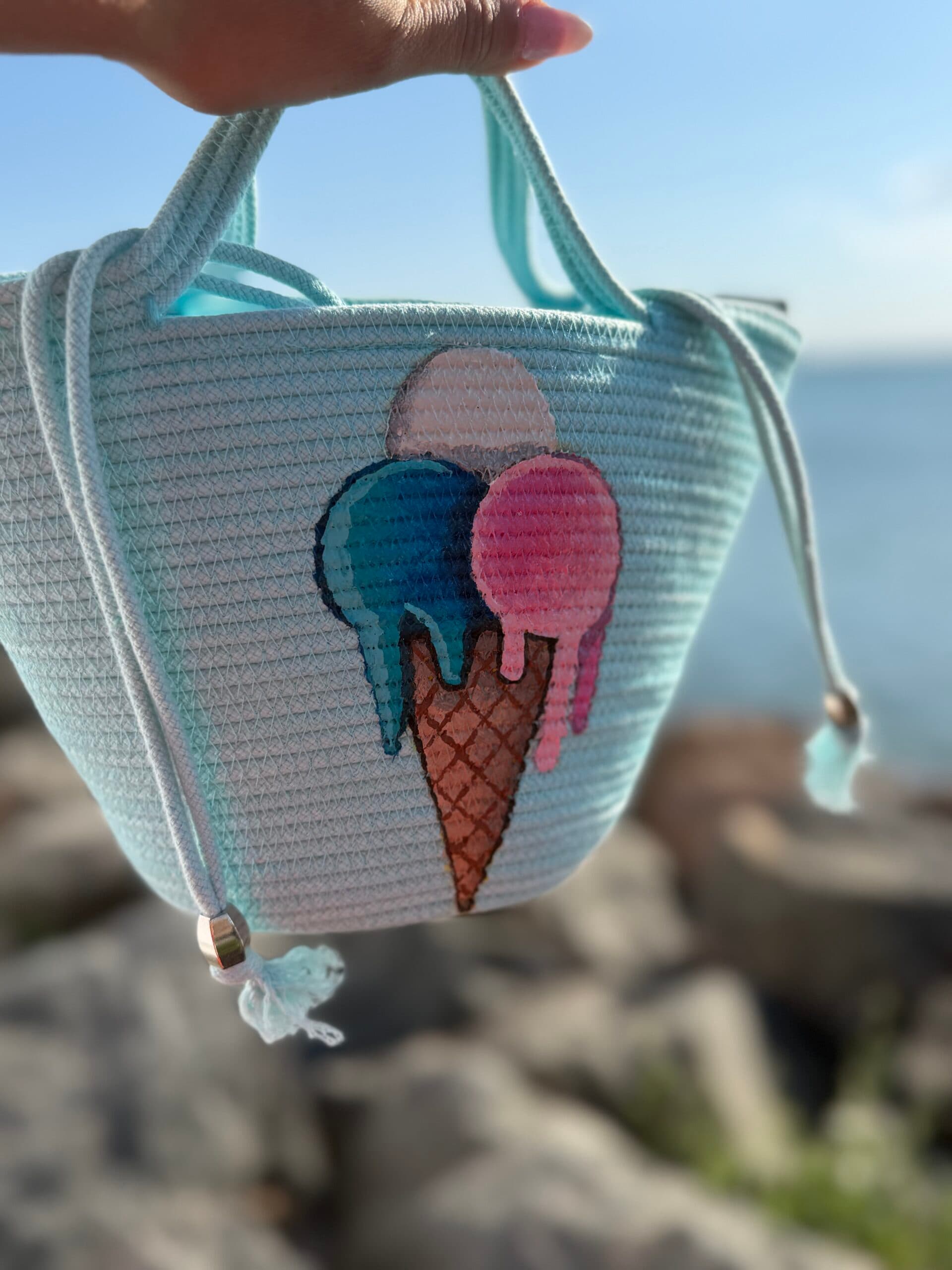 TUTTI FRUTTI — ръчно изработена дамска чанта от памучен шнур с цветен летен принт, Evtimova Elegance × Silver Fox